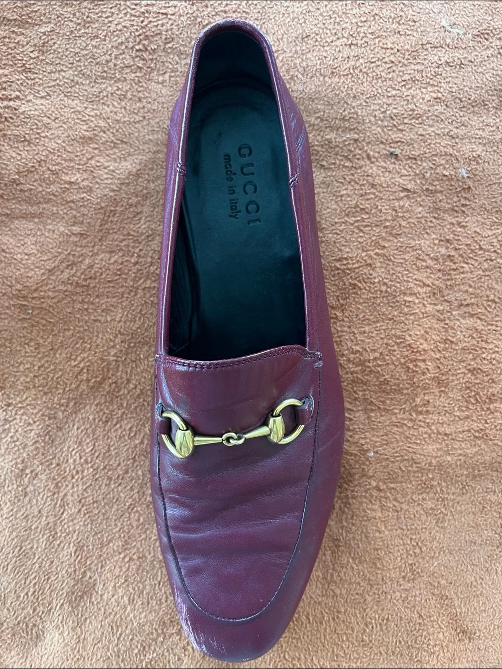 Gucci Burgundy Leather Horsebit Loafers with Gold Hardware size 9
